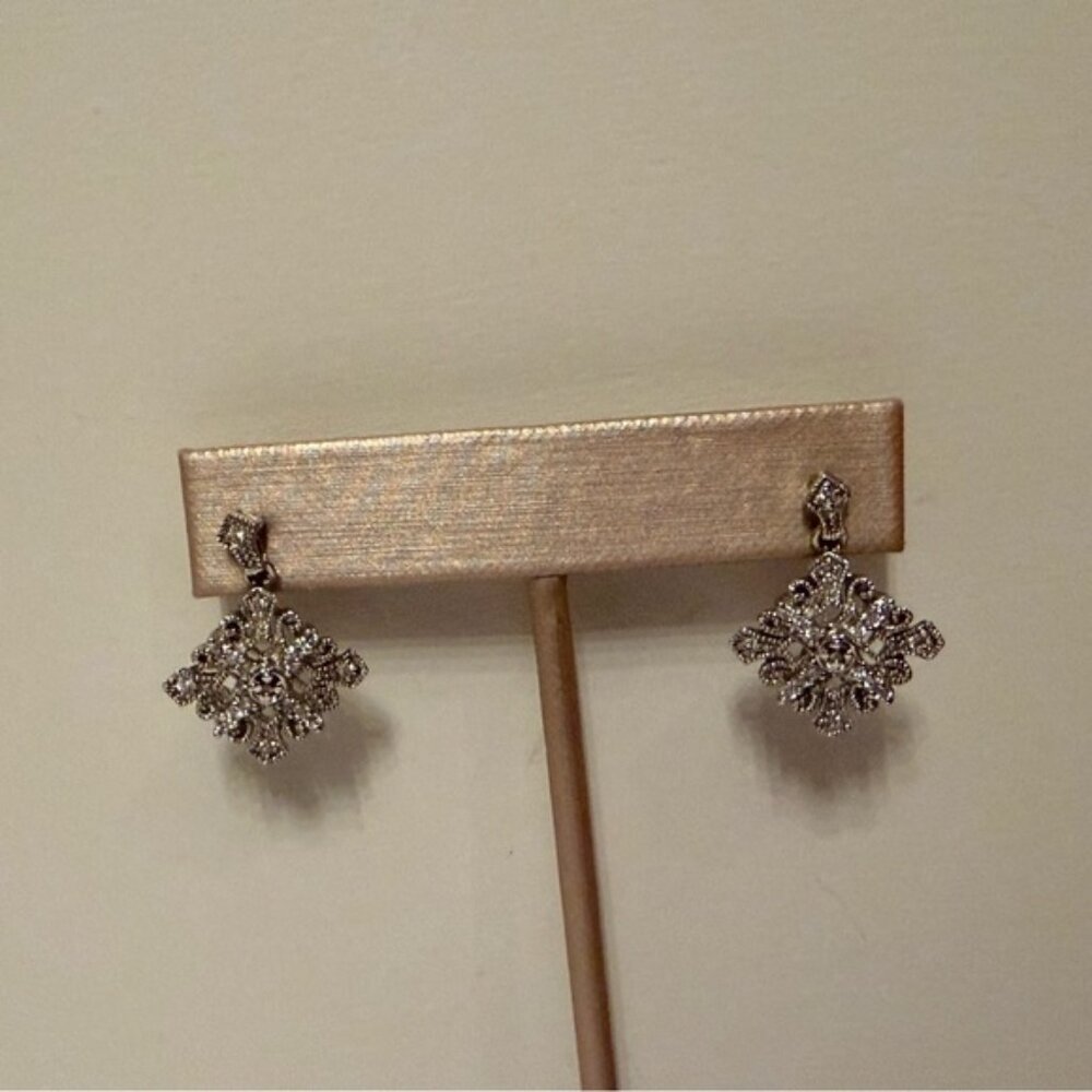 EARRINGS STERLING SILVER 925 MARCASITE SQUARE DIAMOND HINGED DROP DANGLE POST